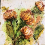 Flower1-8x8-watercolor-collage-on-canvas-Framed-100.00
