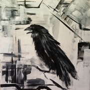 acrylic modern semi-abstract monochrome bird raven